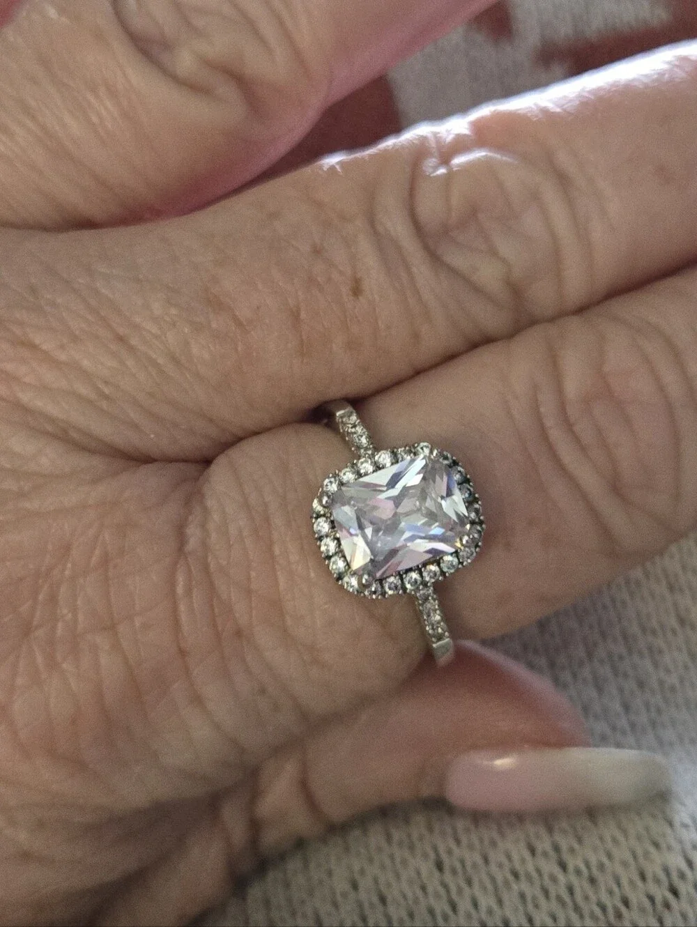 Square Halo Cubic Zirconia Ring in Clear and Silver